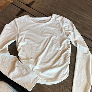 Katie J NYC Juniors White Long Sleeve Top Ruched scrunched sides